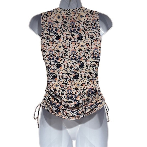 Athleta Womens XS Floral Ruched Rash Guard Swim Top Zip Front Vacation Beach - Picture 5 of 10